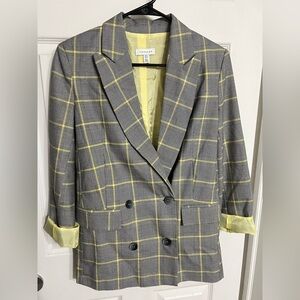 Topshop Plaid Houndstooth Double Breasted Blazer Size 6 Plaid Grey Yellow